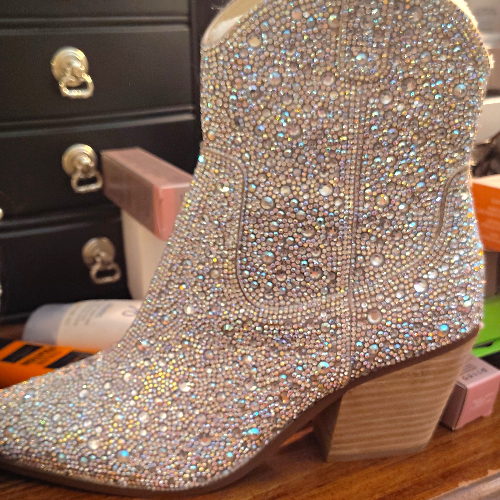 A New Day Silver Rhinestone Ankle Bootie Synthetic Pointed Toe Women’s 6.5