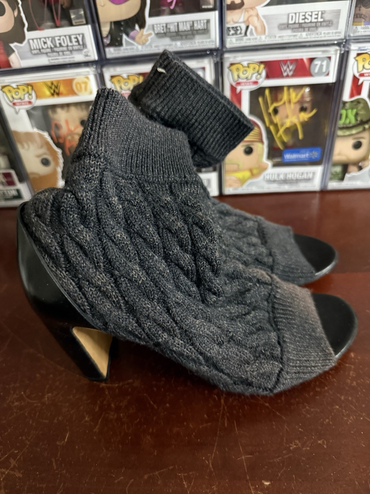 Maison Martin Margiela grey cable knit peep-toe sock boots 7.5 EU 37.5