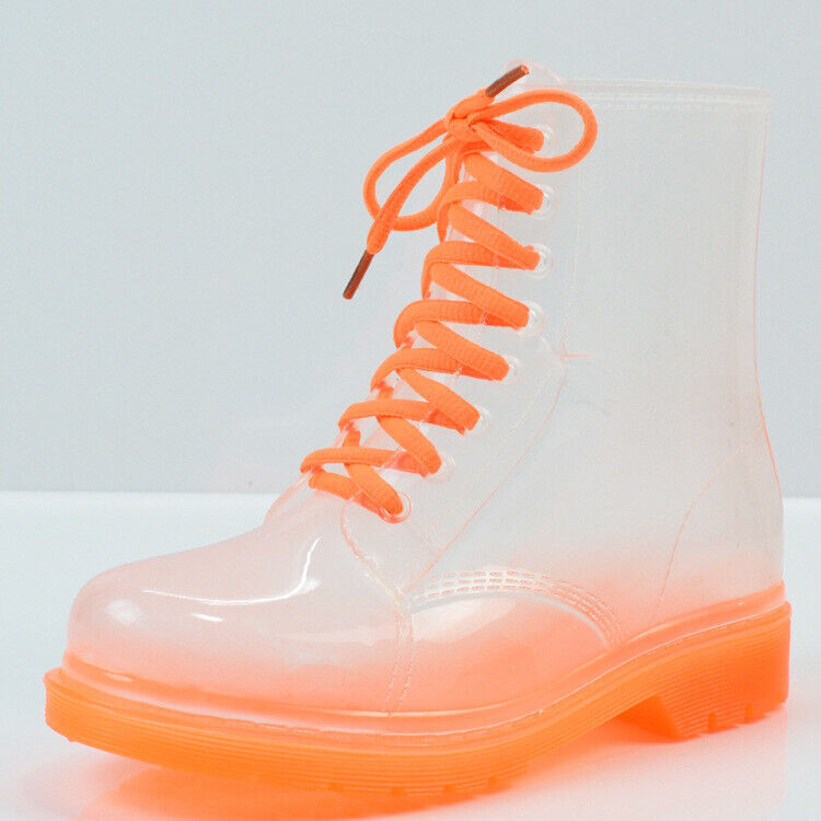 Womens Crystal Clear Flat Water Spring Girls PVC Transparent Shoes Rain Boots