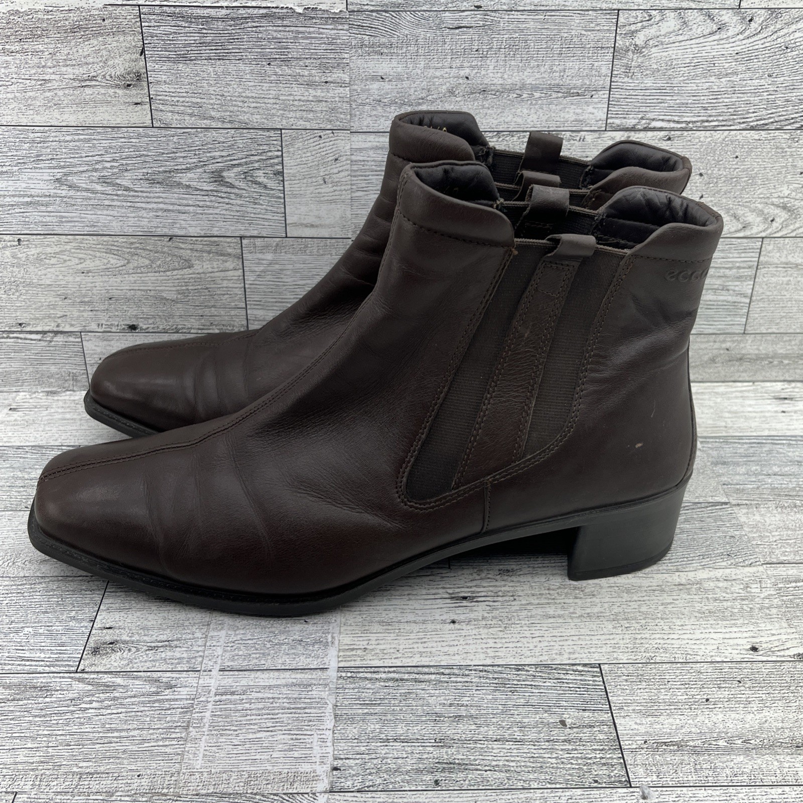 ECCO Brown Leather Chelsea Ankle Boots Women Size EU 41 US 10-10.5 Narrow