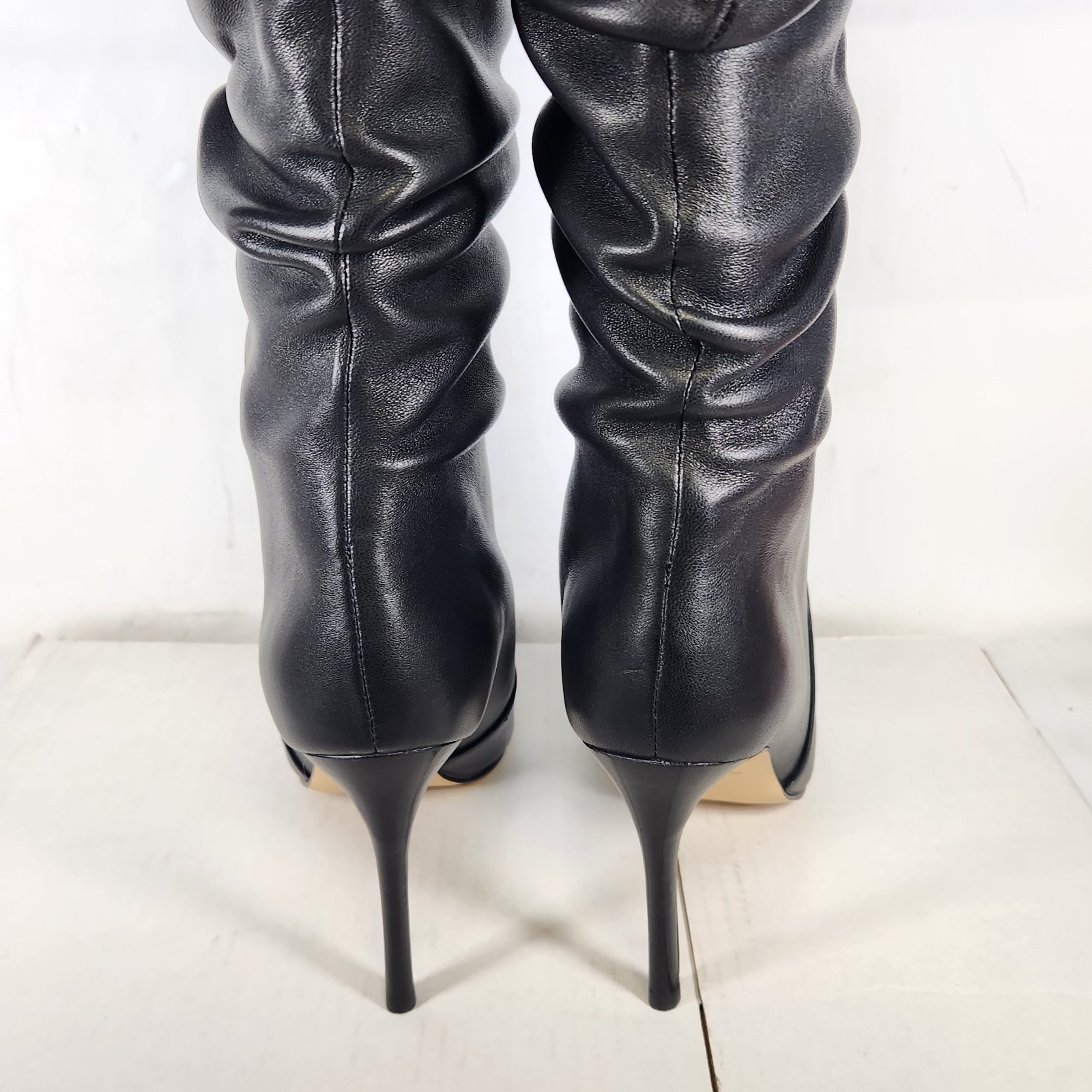 Size 7.5 – Michael Kors Dawn Heeled Boot Black LEATHER Stilletto Pointed Toe