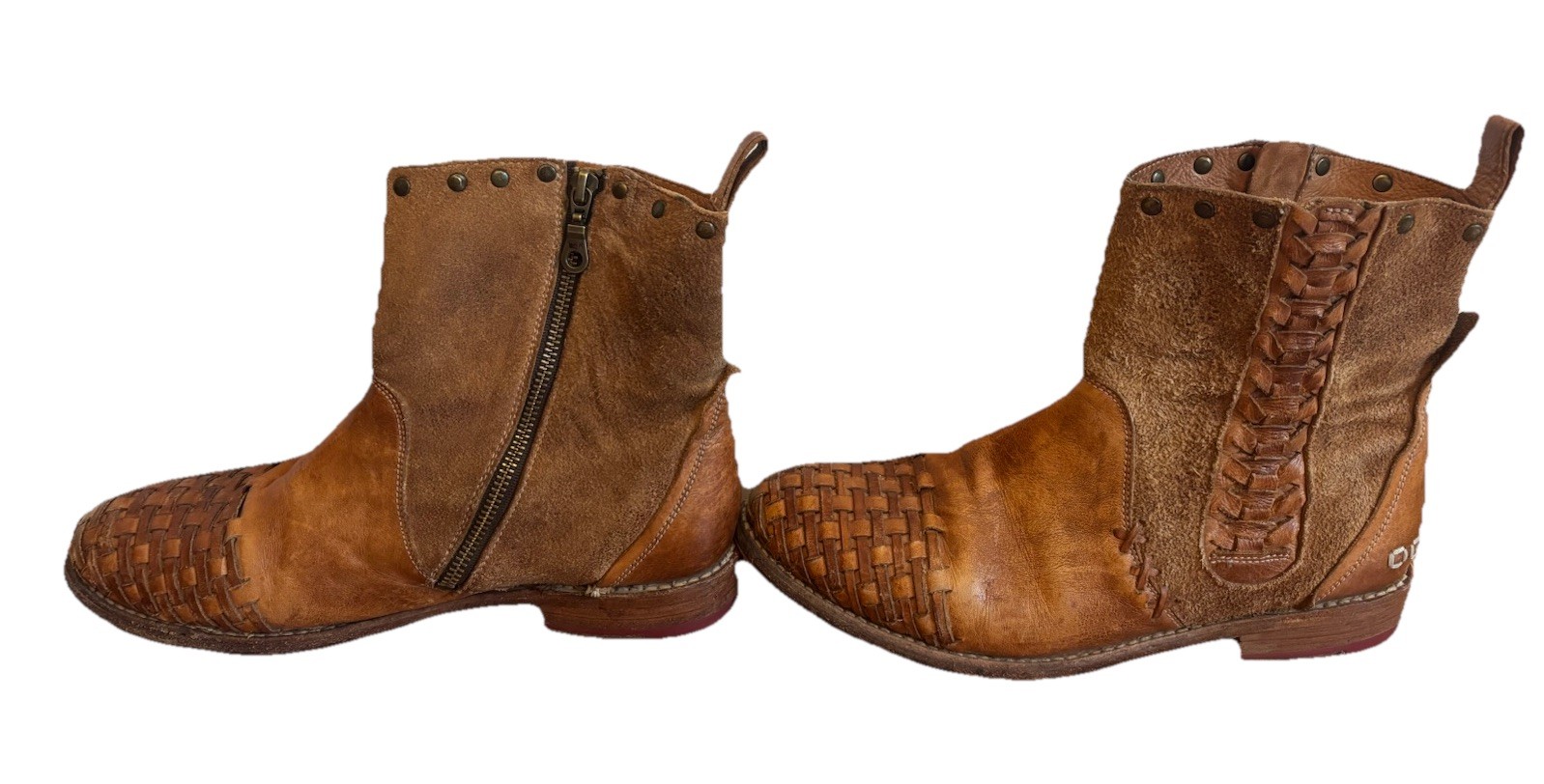 New Bed Stu Baxter Tan Boot Leather Handwoven Cap Toe Ankle Sz W 10 Great Patina