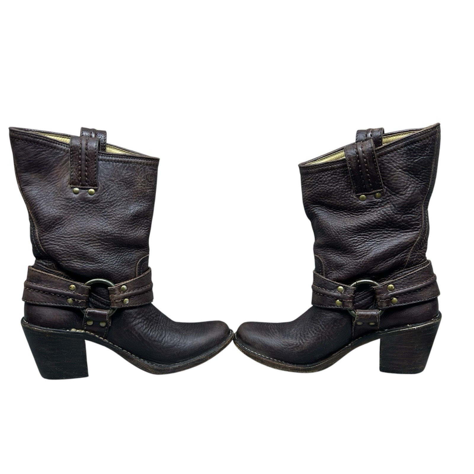 Frye Carmen Harness Short Leather Boots 77376 Womens Size 7 Biker Moto