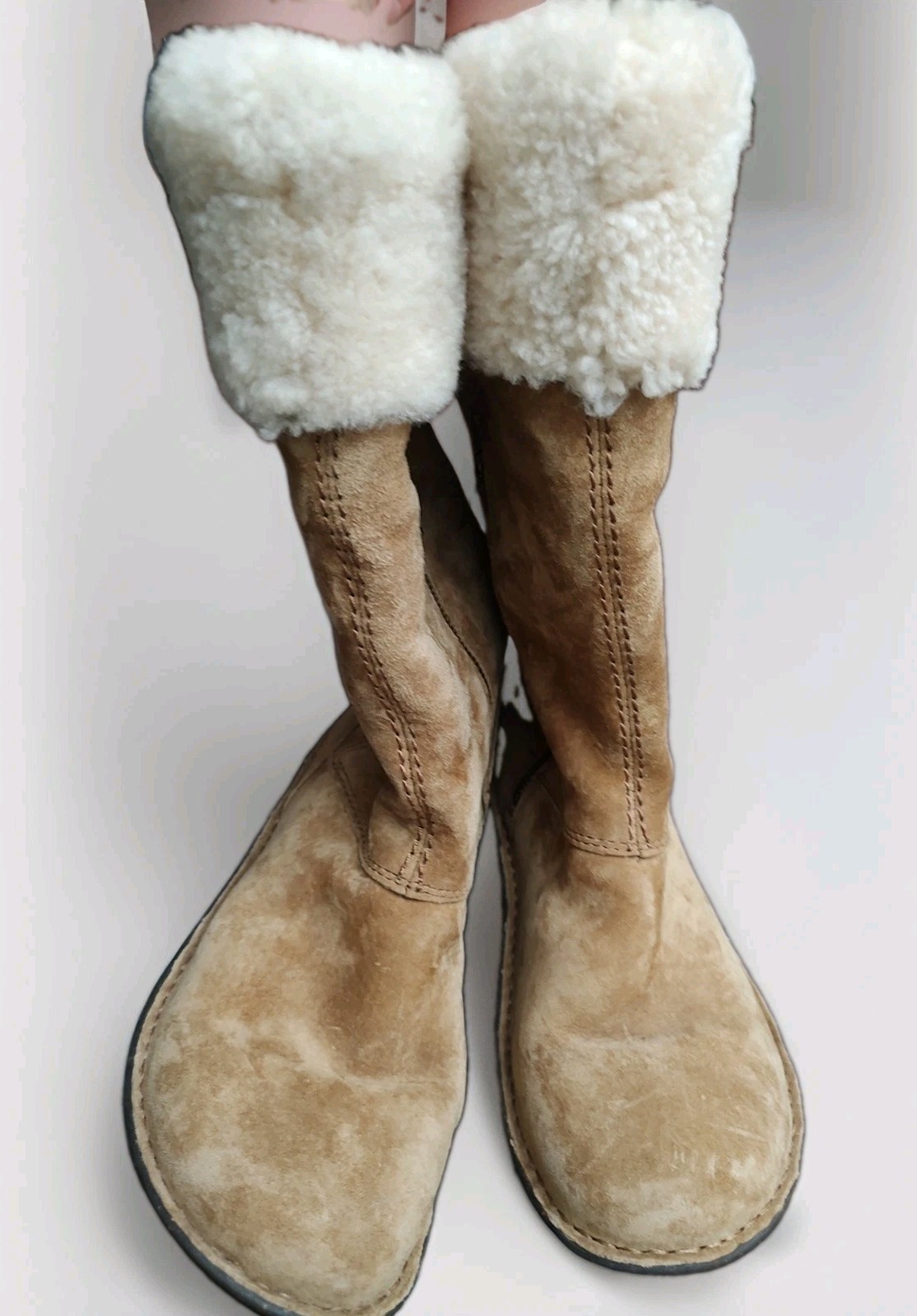 UGG Karyn Cuff Sheepskin Boots Womens Size 6.5 Tan Brown Pull Ons W/Zippers