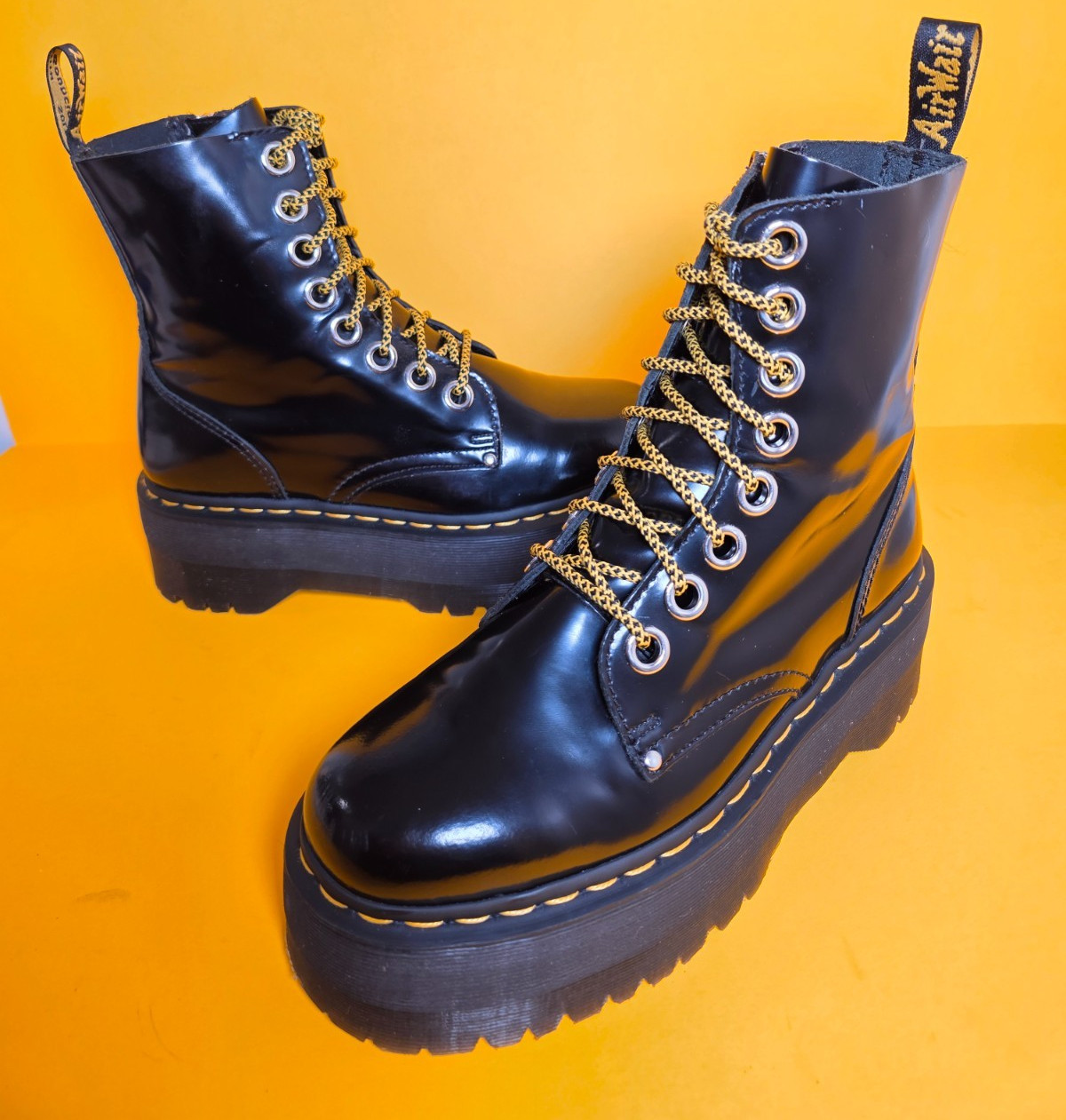 Dr Martens Jadon Max Platform Quad Boots Womens Size 9 Black Leather Excellent
