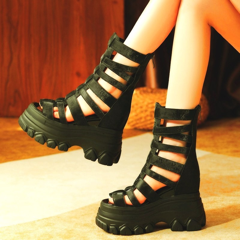 Sandals Women’s Leather Strappy Platform Wedge Open Toe Ankle Boots High Heels