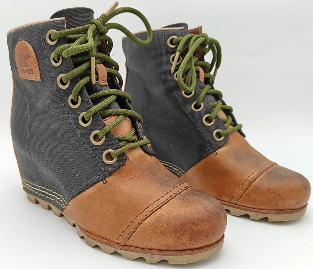 Sorel PDX Boots Womens 8 Lexie Canvas & Brown Leather Hidden Heel Wedge Shoes