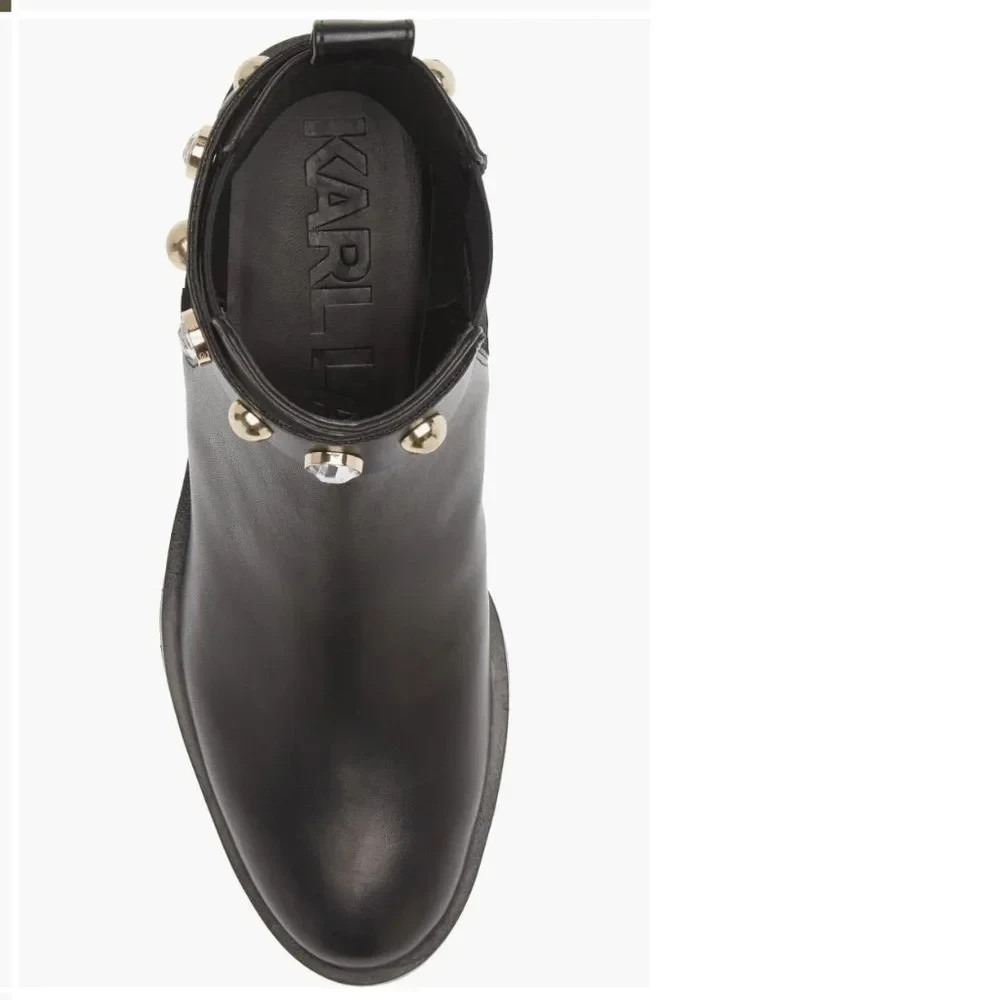 Karl Lagerfeld PARIS Porshay Lug Sole Embellished Leather Combat Boots 9.5 /40.5