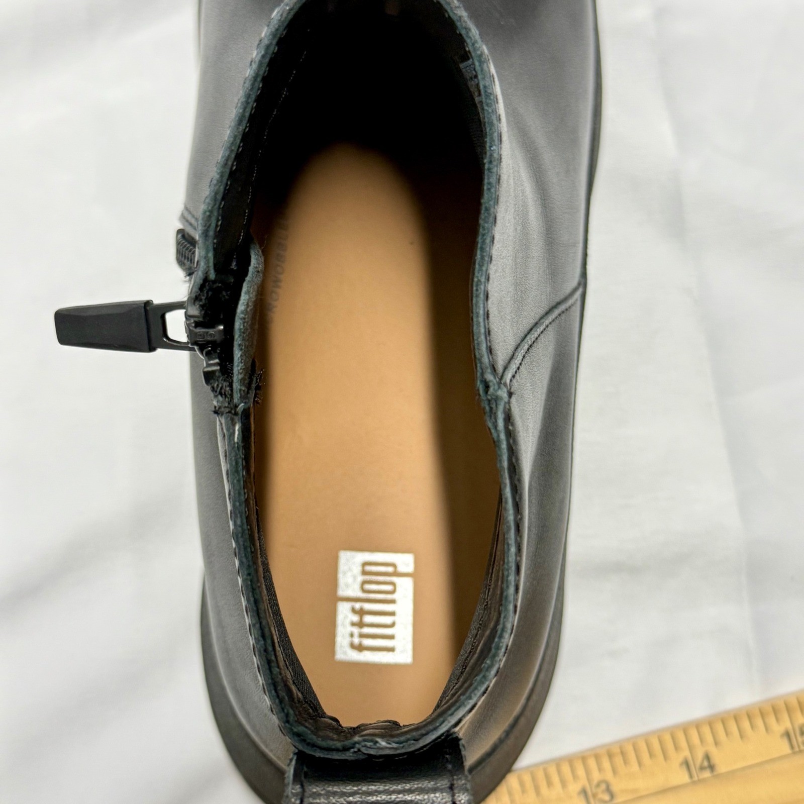 FitFlop F-Mode Leather Platform Zip Ankle Boots Black Womens 8 Grunge Goth Fall