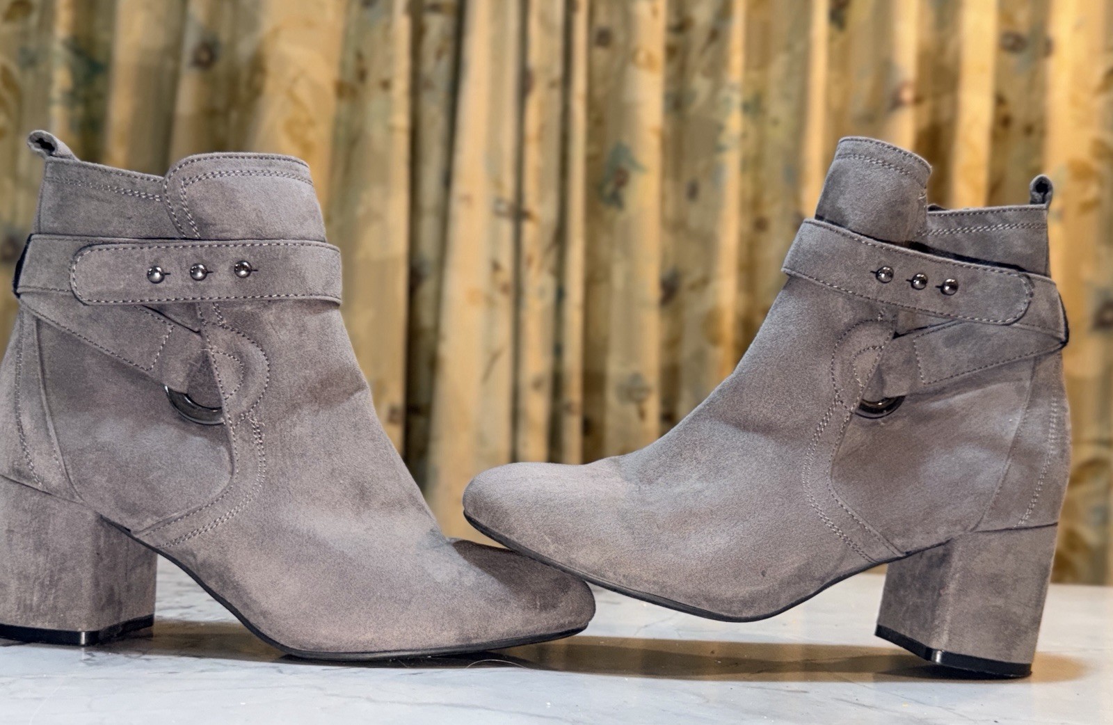THELIMA Women’s Gray Suede Block Heel Ankle Boots Size 6.5