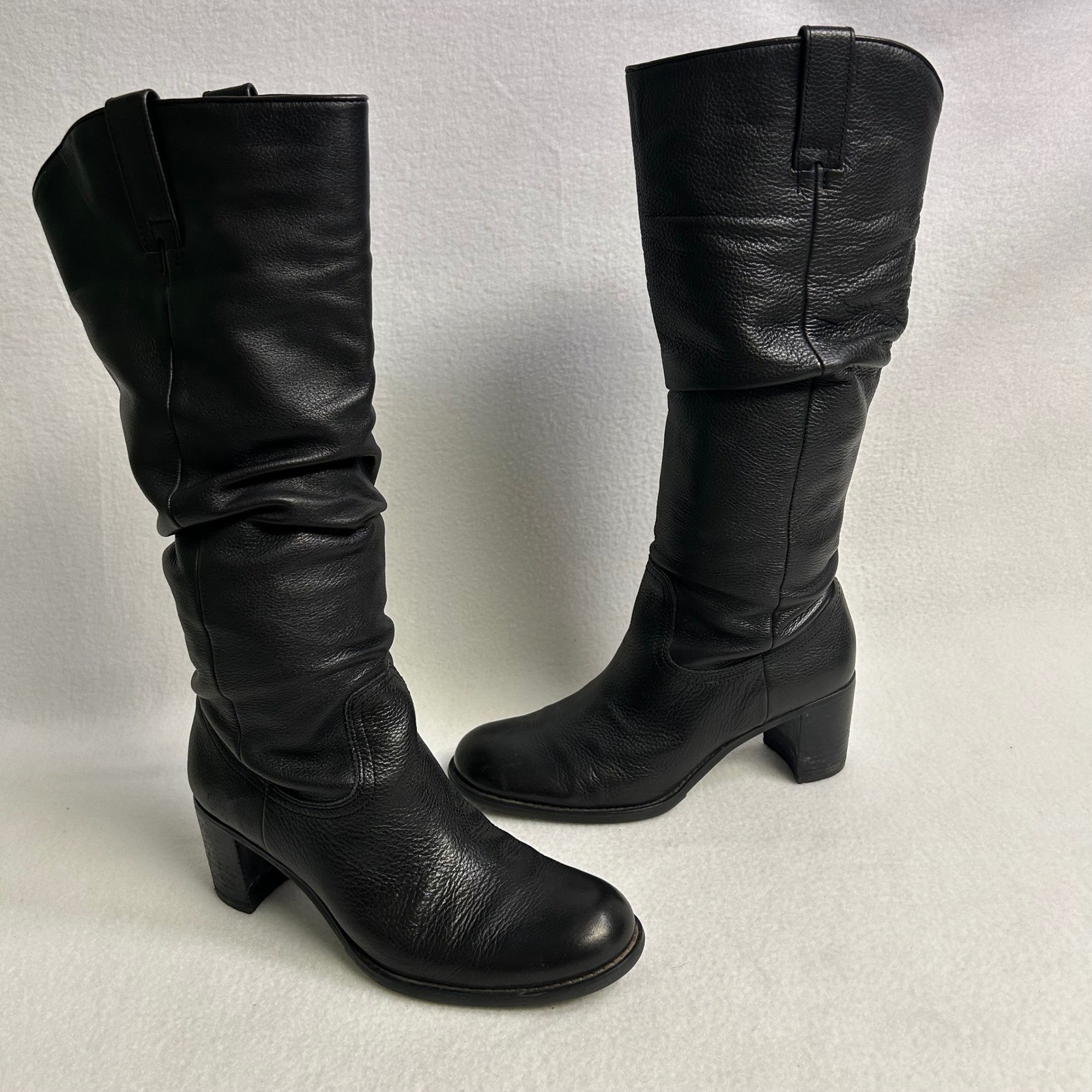 Liz Claiborne Classic Minimalist Womens 6.5 Black Leather Slouchy Tall Boots