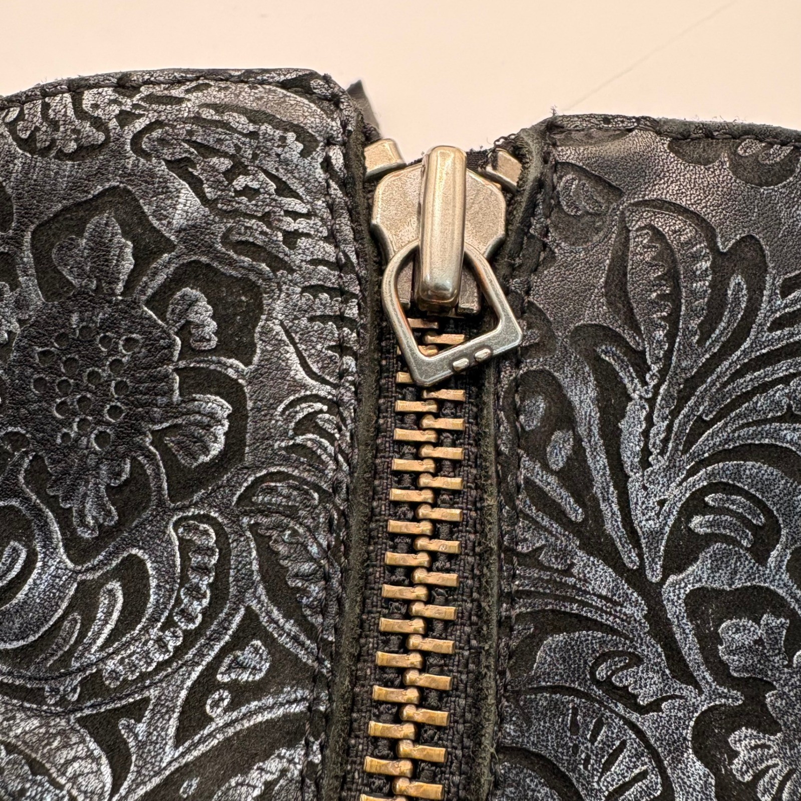 Alegria Channing Black Leather Embossed Paisley Moto Boots Womens 37 CHA-185
