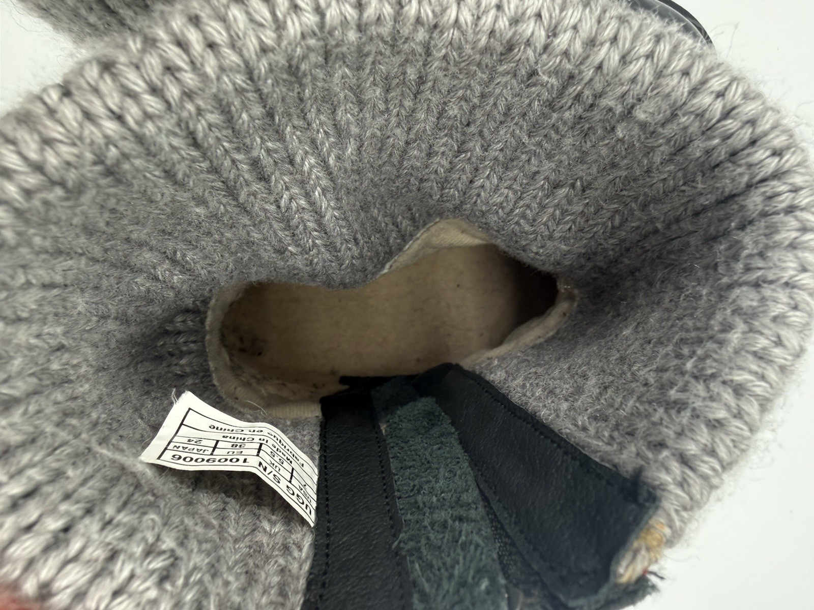 UGG Rosalie Boot Women Sz 7 Grey Knit Leather Zipper Mid Calf Winter RN 1009006