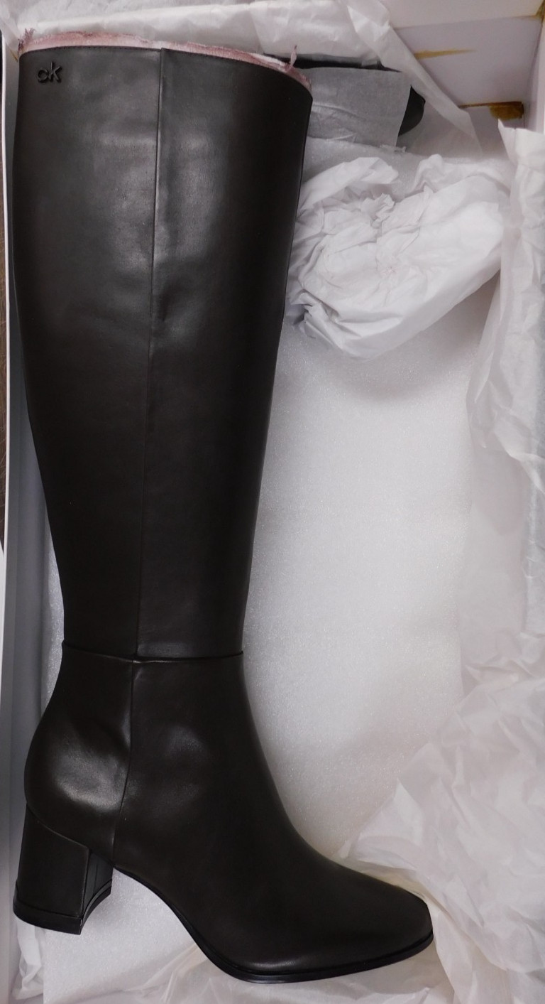 Calvin Klein Freeda Cow Silk Coffee Bean Knee High Boots-Size 6 M
