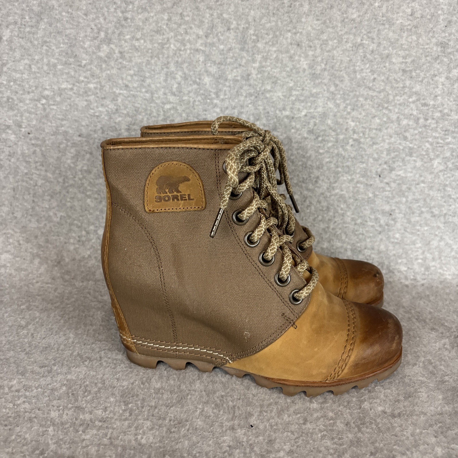 Sorel PDX Lexie Boots Women’s 8 Brown Tan Leather Hidden Wedge Lug Booties