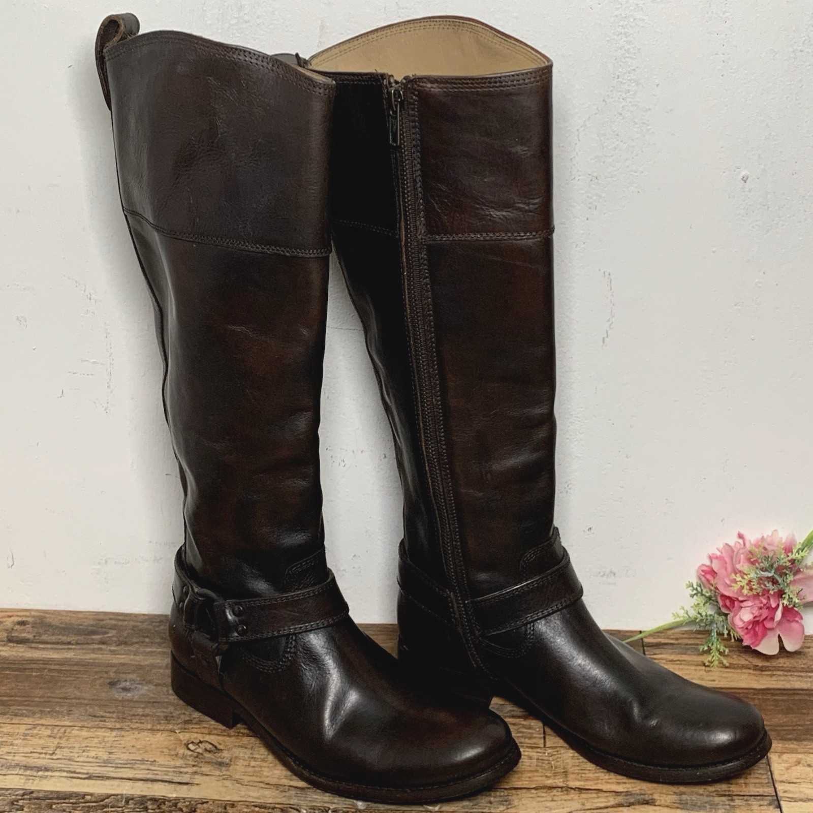 Frye – Brown Melissa Harness Tall Riding Boots – Size 6 1/2 B – Made in Mexico