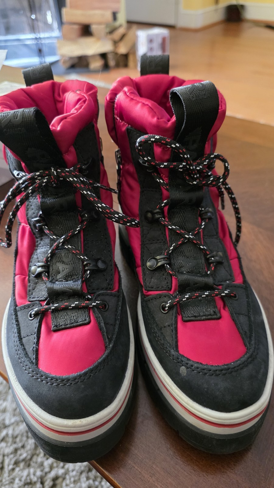 Pajar Red Black Snow Boots Unisex Kids EU 37 Winter Lace Up Rubber Sole