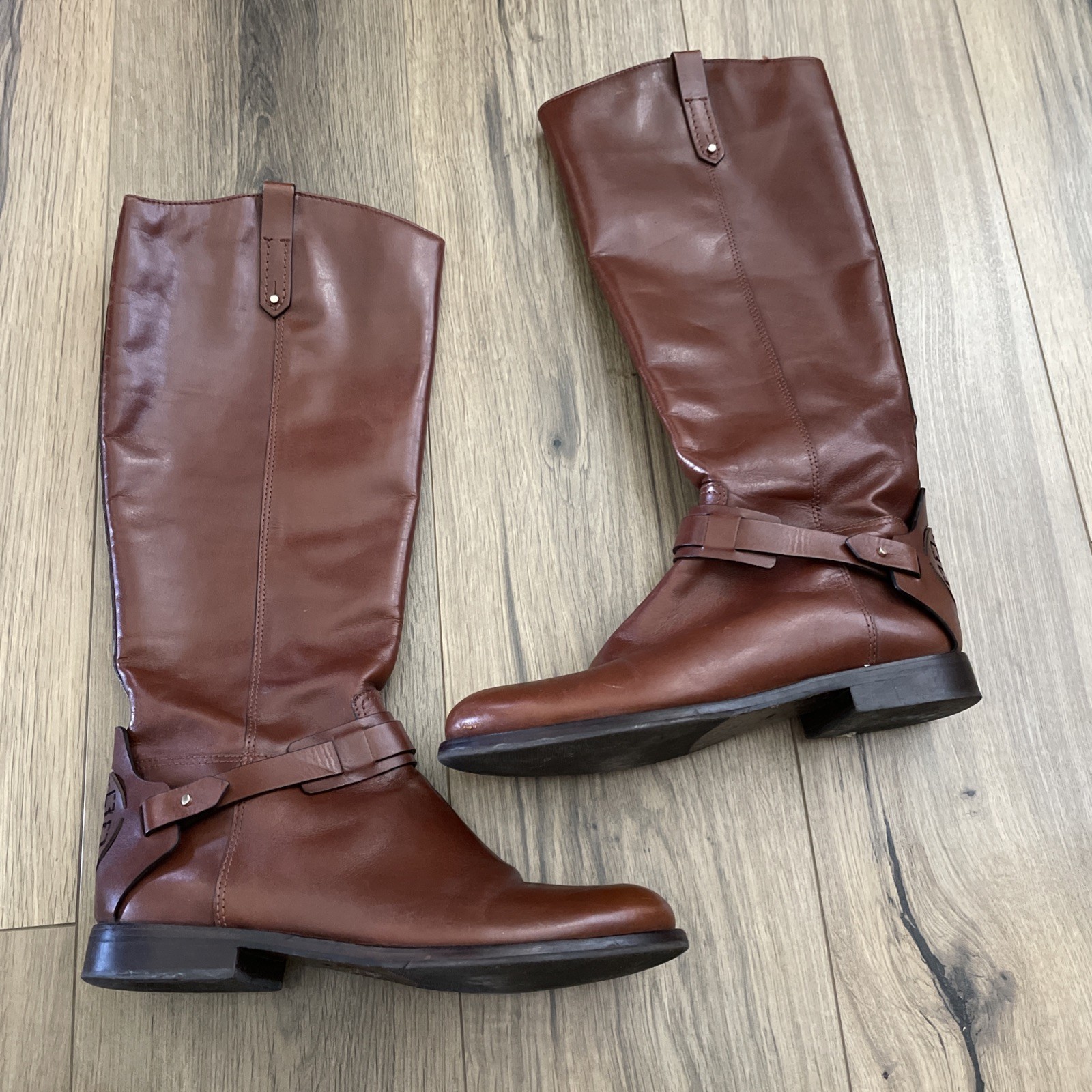 Tory Burch Rustic Brown Derby Smooth Leather Tall Riding Boots Sz 10 Knee High