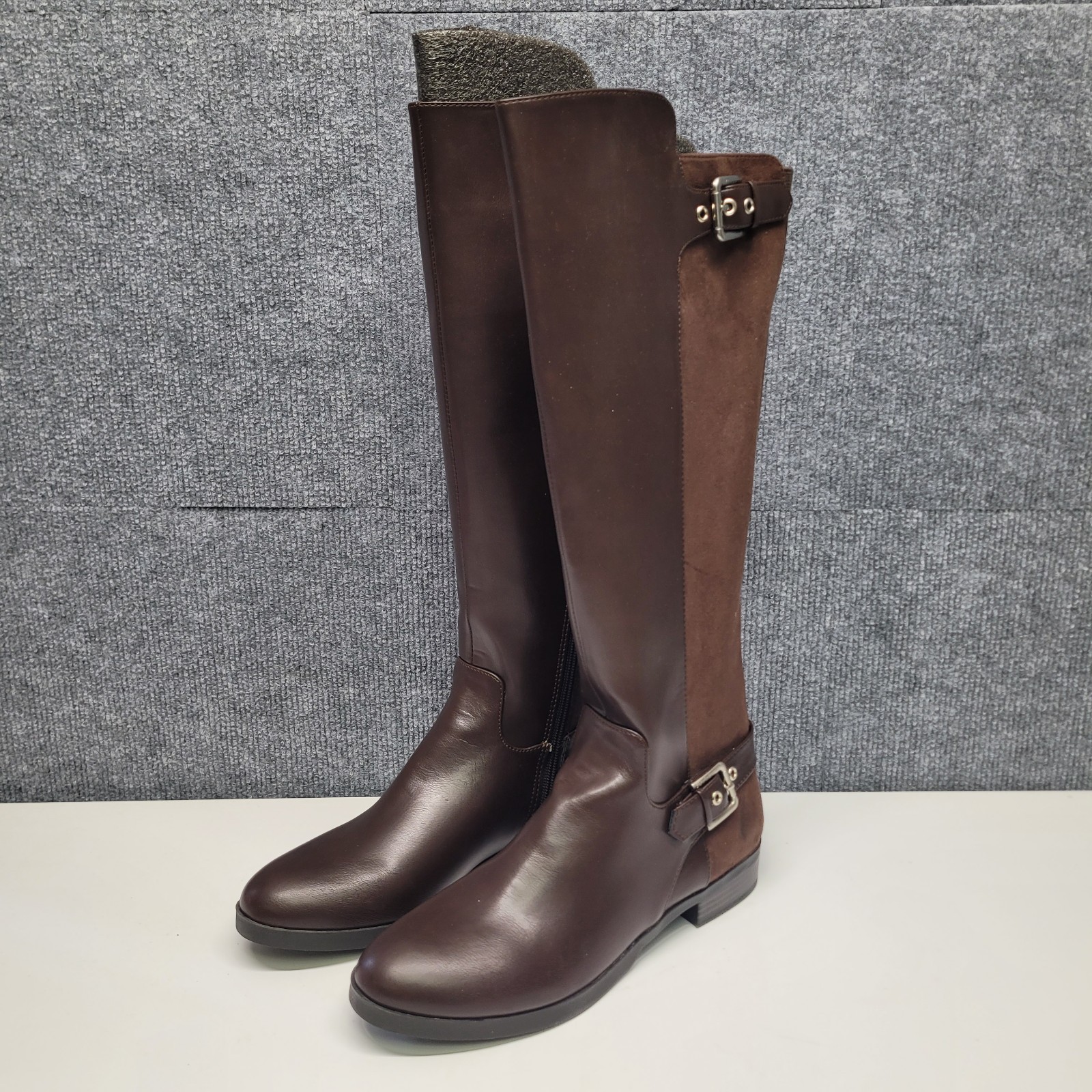 Liz Claiborne Dallas Knee High Riding Boot Leather Suede Brown Buckle Zip 9M