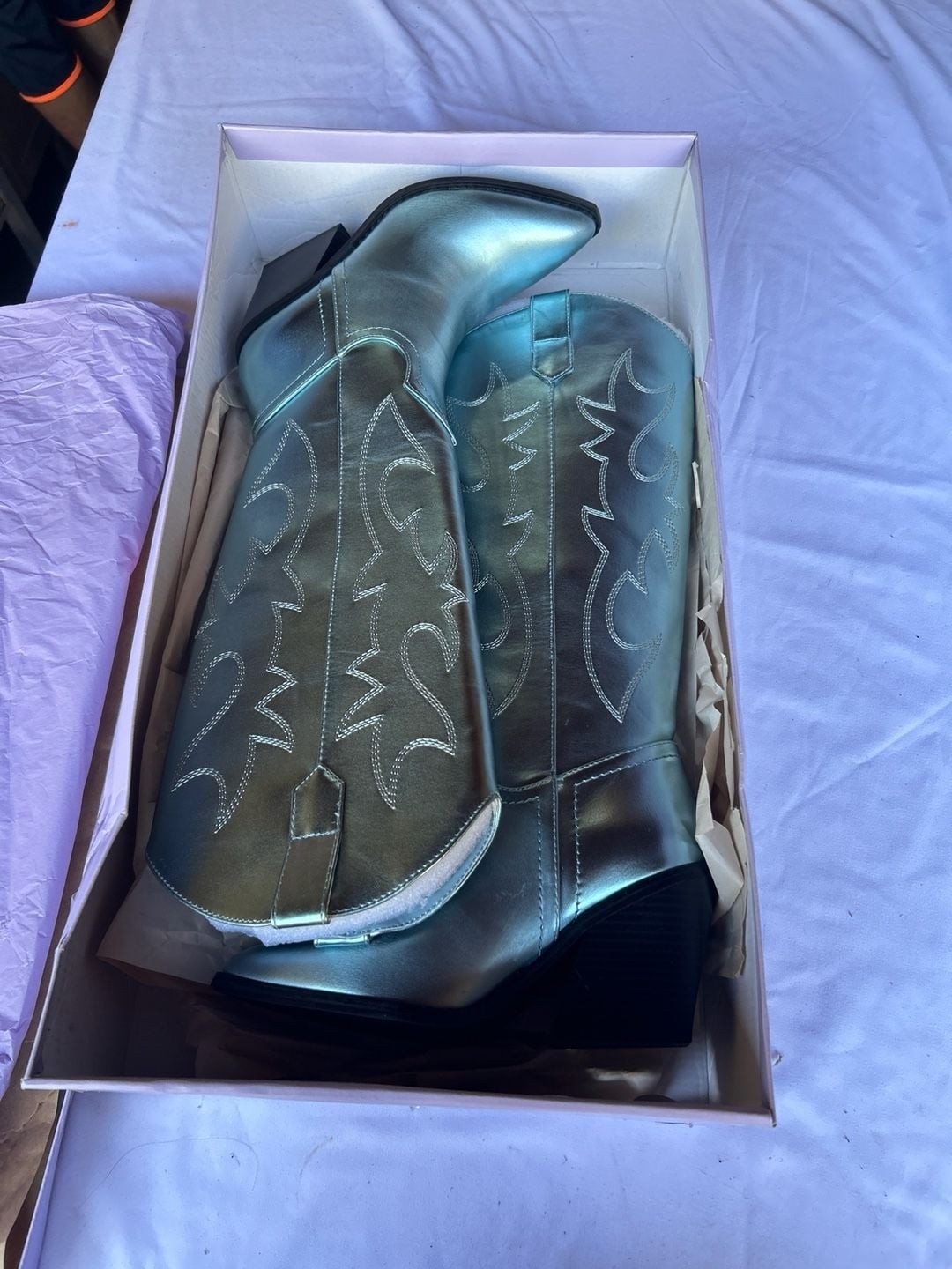 Madden Girl Arizona Metallic Blue Knee High Cowboy Western Boots