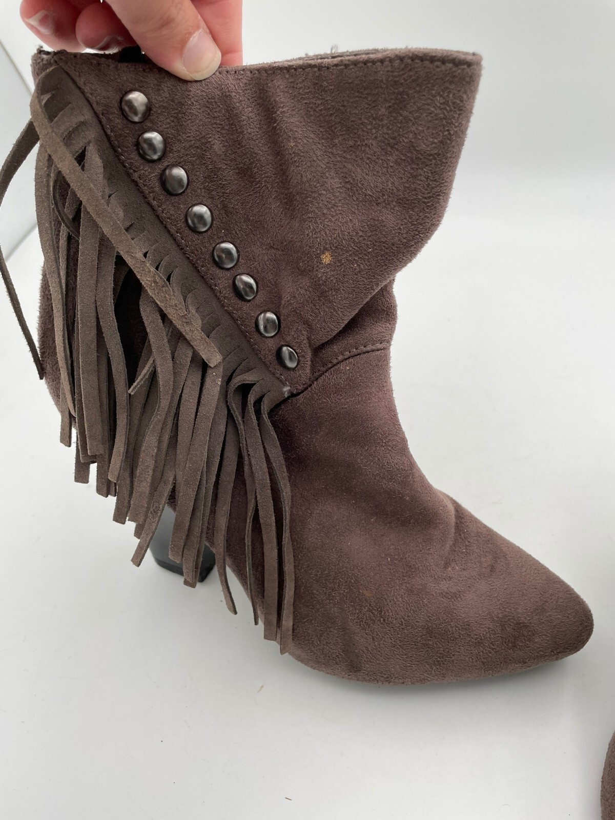 Jenna Greige Booties Fringed Suede Ankle