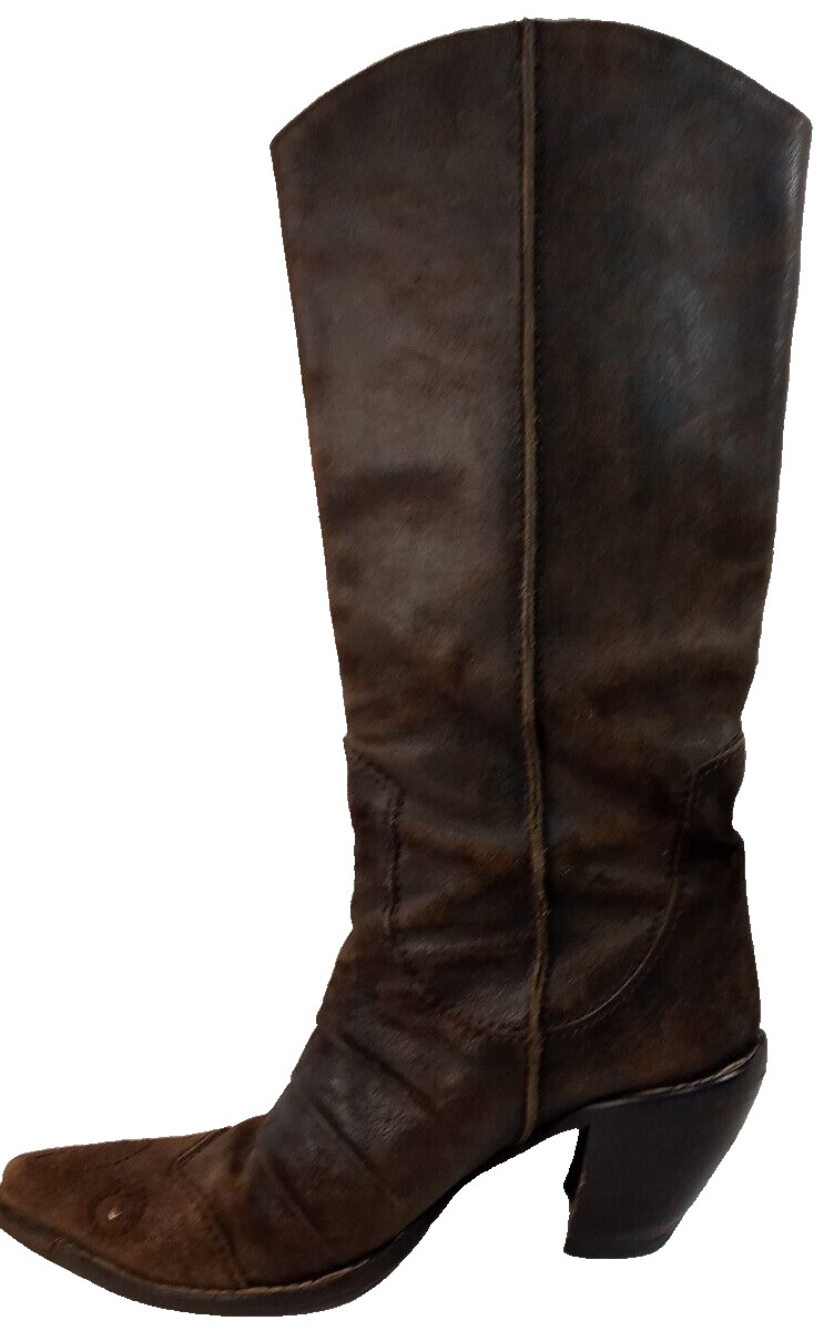 Cowboy Boots Leather Suede Women’s US 8.5 Brown Pointed Toe Studs EU 39 ITALIAN