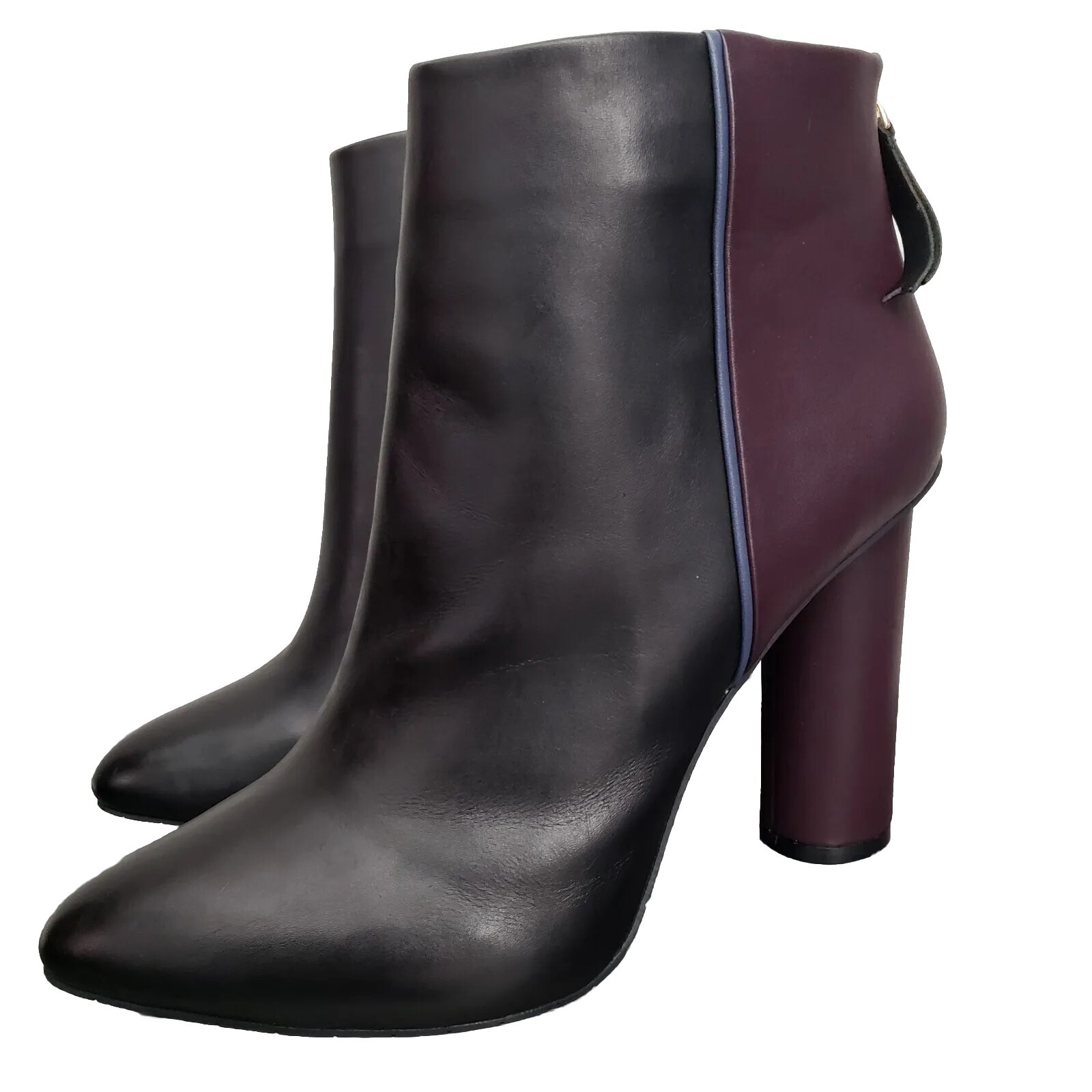 Cabi Bisset Leather Booties Black Maroon Color Block Womens Size 10 Shoes