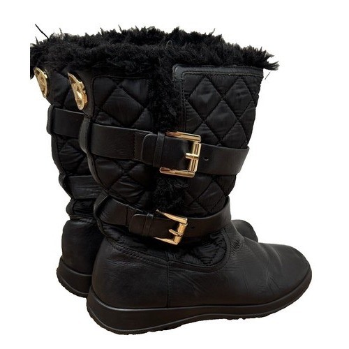 Michael Kors Black Quilted Faux Fur Trim Buckle Boots AQ13G 7M