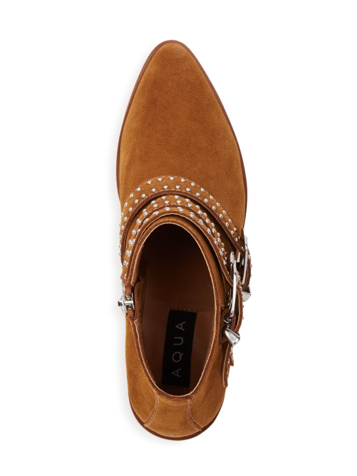 AQUA Womens Beige Studded Blane Almond Toe Block Heel Zip-Up Leather Booties 6 M