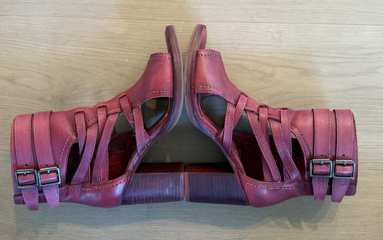 Vintage Foundry Co Page Open Toe Boot Sandal Red Leather Up Zip Size 8
