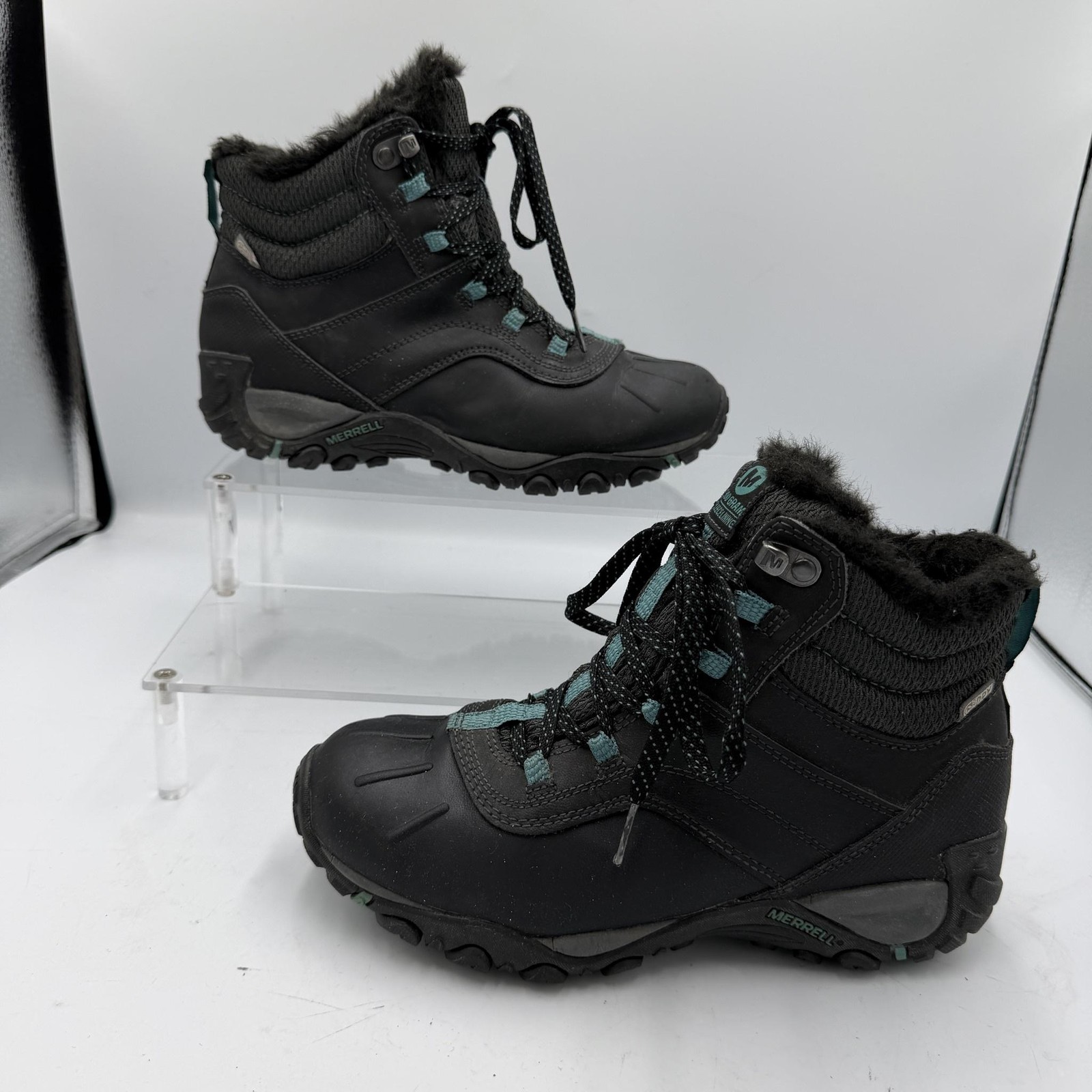 Merrell Snow Boots Womens Size 7.5 Black Brittany Blue Fleece Lined Winter