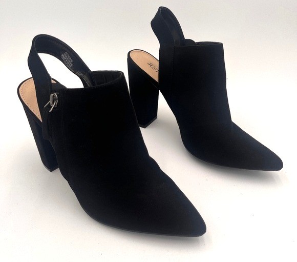 JUSTFAB Sling-Back Ankle Faux Suede Black Closed Toe Sandal Womens Size 9 Zipper