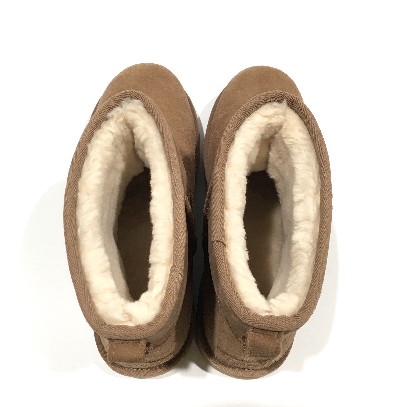 UGG CLASSIC MINI UGG RUBBER LOGO BOOTS -CHESTNUT SUEDE /UGGPure -WOMEN’S US 10
