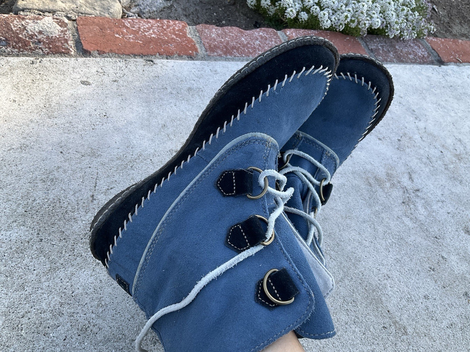 Sorel Womens Joplin Suede Moccasin Lace Up Ankle Boots US Blue Black Size 9.5