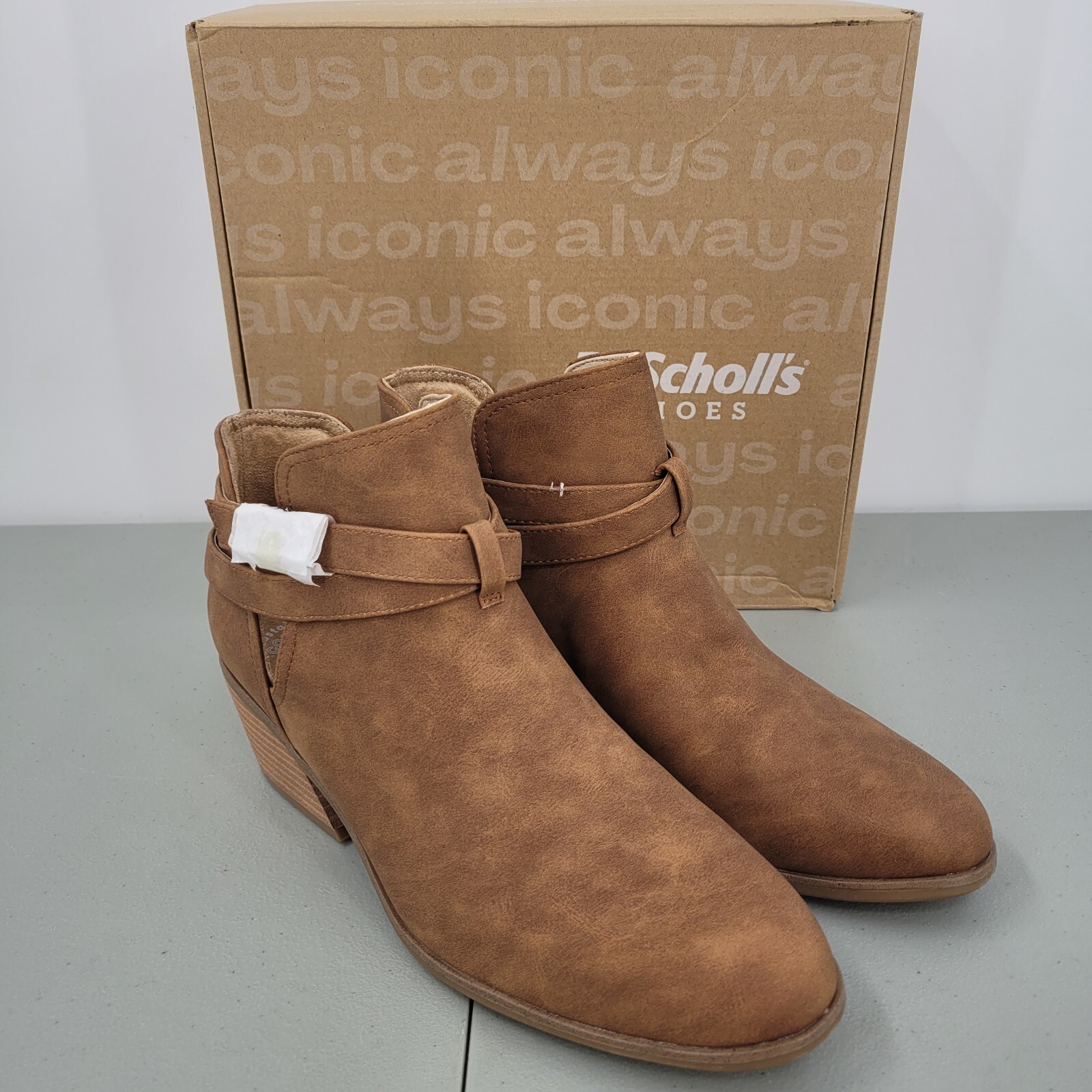 Dr. Scholl’s Literally Honey Brown Ankle Booties Block Heel Almond Toe Women 11M