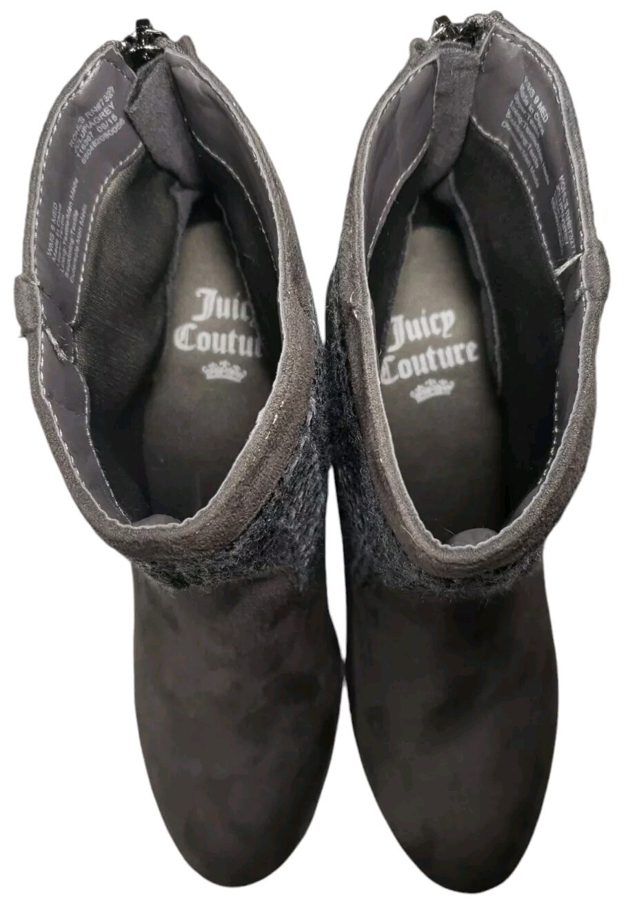 Juicy Couture Ankle Boots Womens Size 9 M Chunky Heel Zipper Detail Lupia Gray