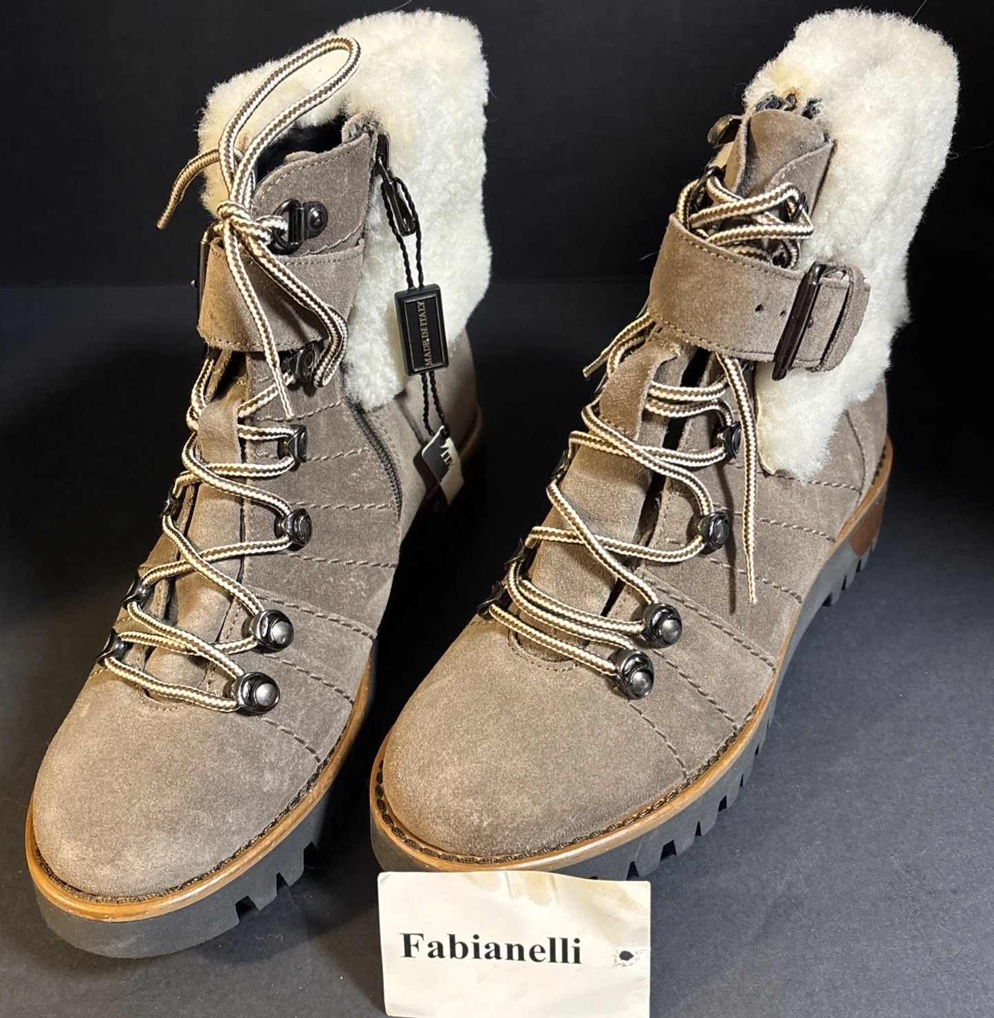 Fabianelli Boots Dark Taupe Suede/Shearling from Italy~Women’s EU 36 US 5.5-6