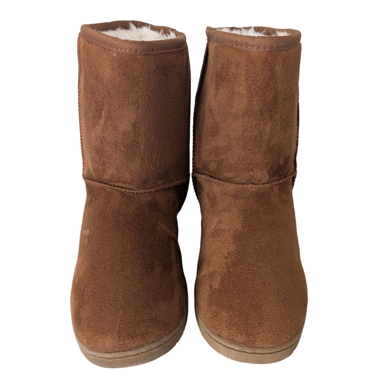 Cozy Faux Suede Sherpa Lined Mid Calf Boots Women 9 Brown Comfort Cabincore