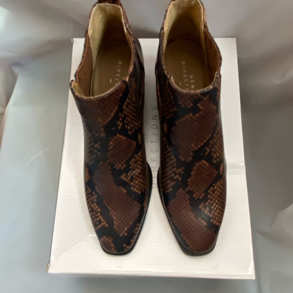 New Directions Dark Brown Snake Print Ankle Booties