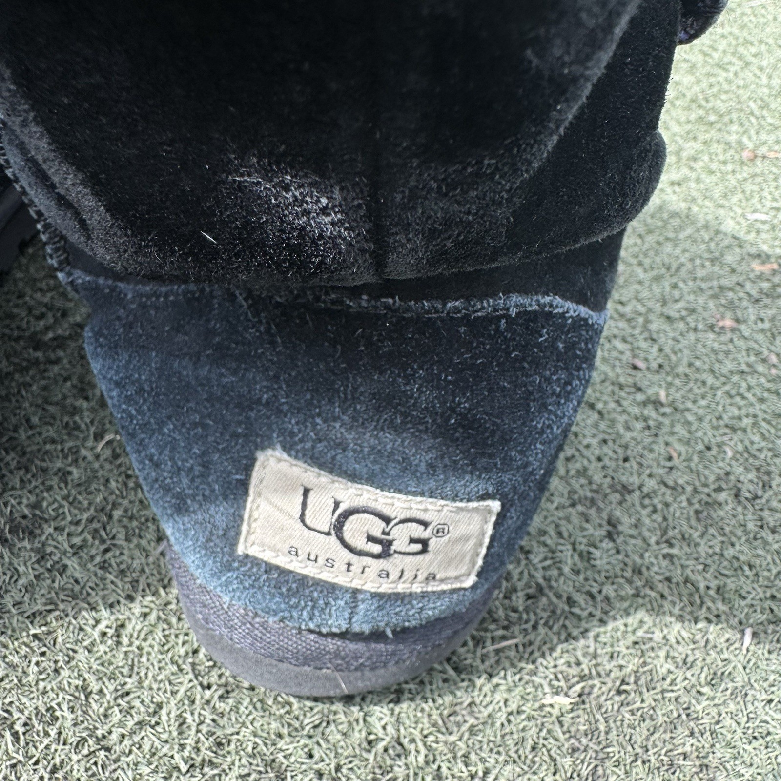 UGG Bailey Button Triplet Tall Black Suede Boots Womens 9 Multi Color Logo Lined