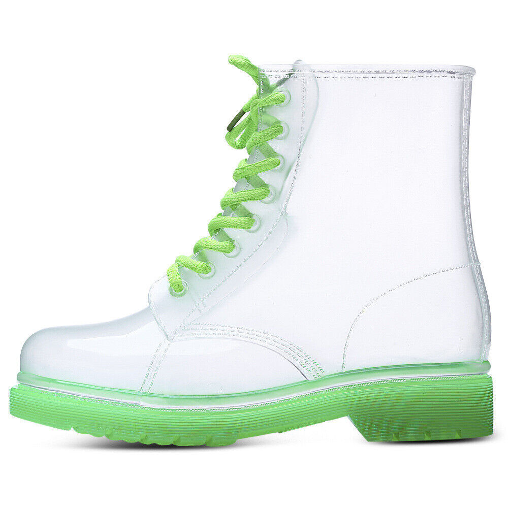 Womens Crystal Clear Flat Water Spring Girls PVC Transparent Shoes Rain Boots