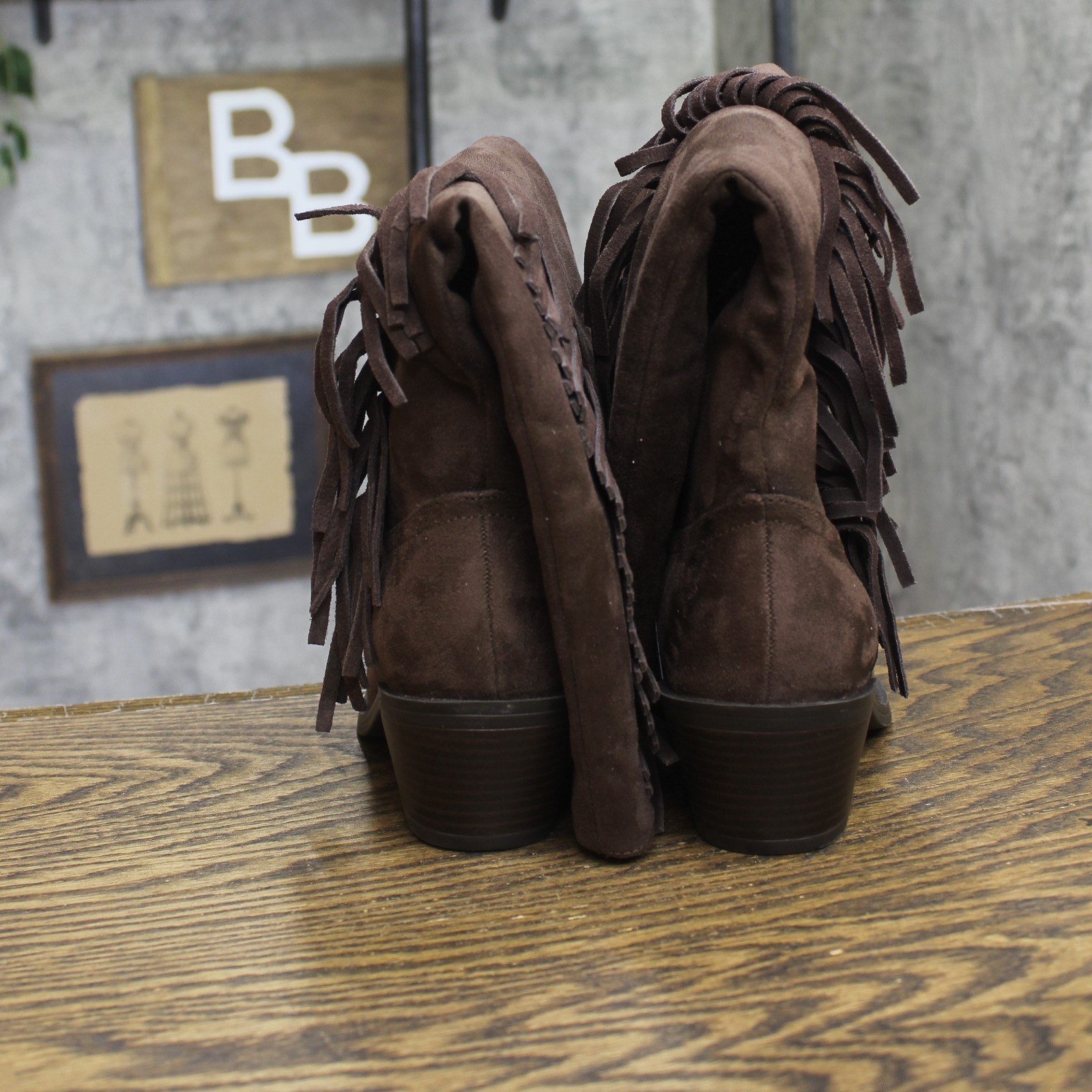 Universal Thread Womens Tall Fringe Western Boots Cone Heel Chocolate Brown 6M