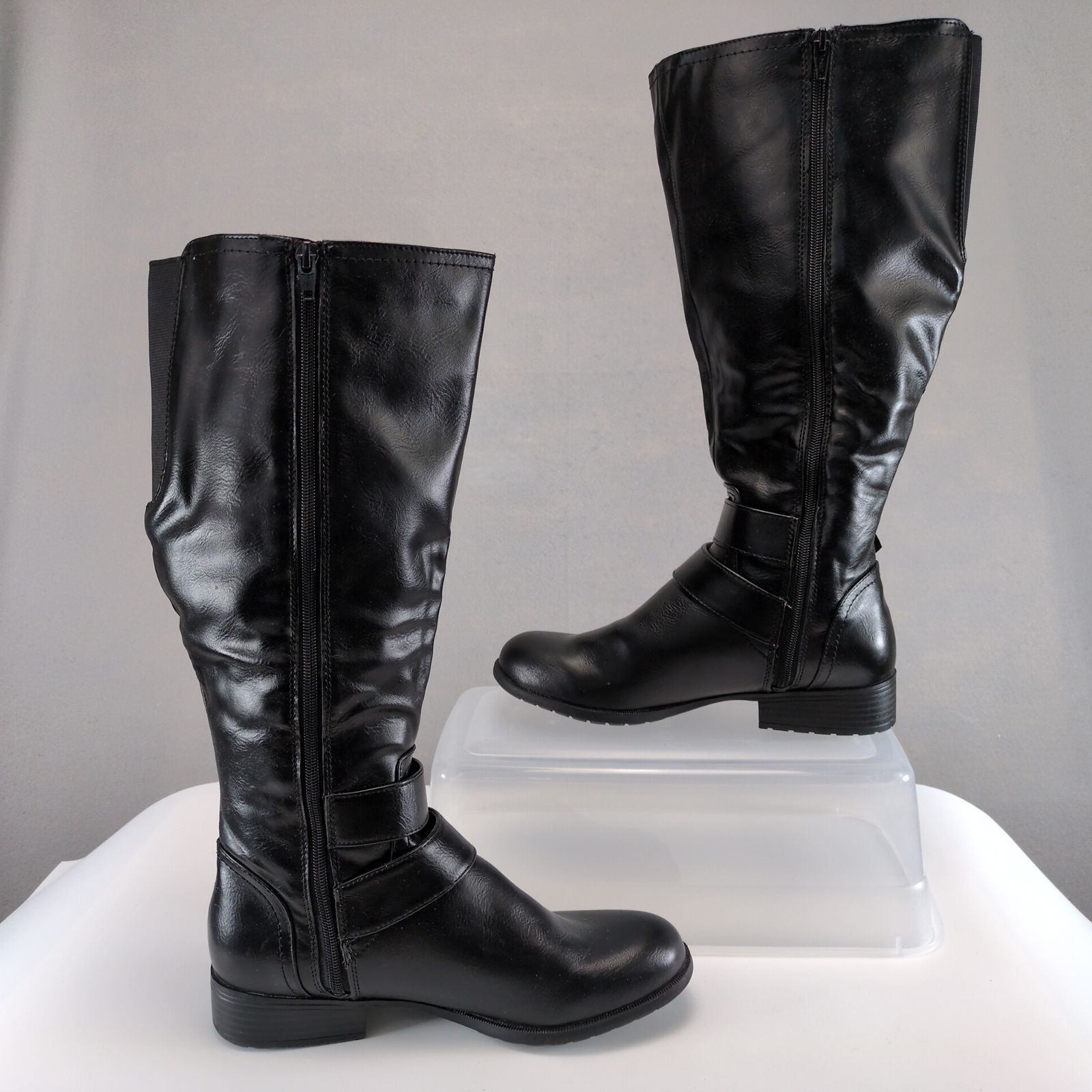 LifeStride X-Must Black Tall Riding Boots Women 8.5 Wide Calf Buckle Side Zip