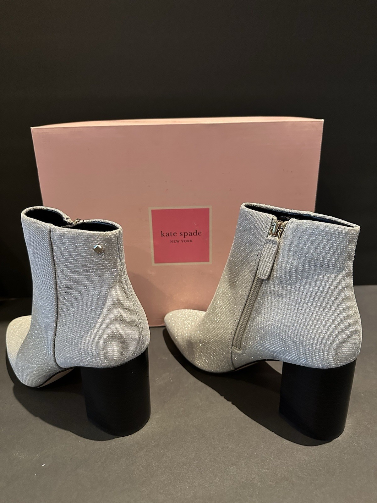 Kate Spade New York Giselle Lurex Glitter Silver Pointed Toe Ankle Bootie 6.5B