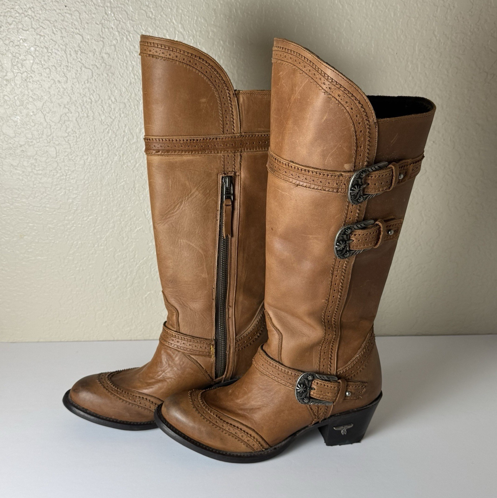 Lane Brown Leather Knee High Riding Boots Women’s 6.5 Round Toe Zip Buckle