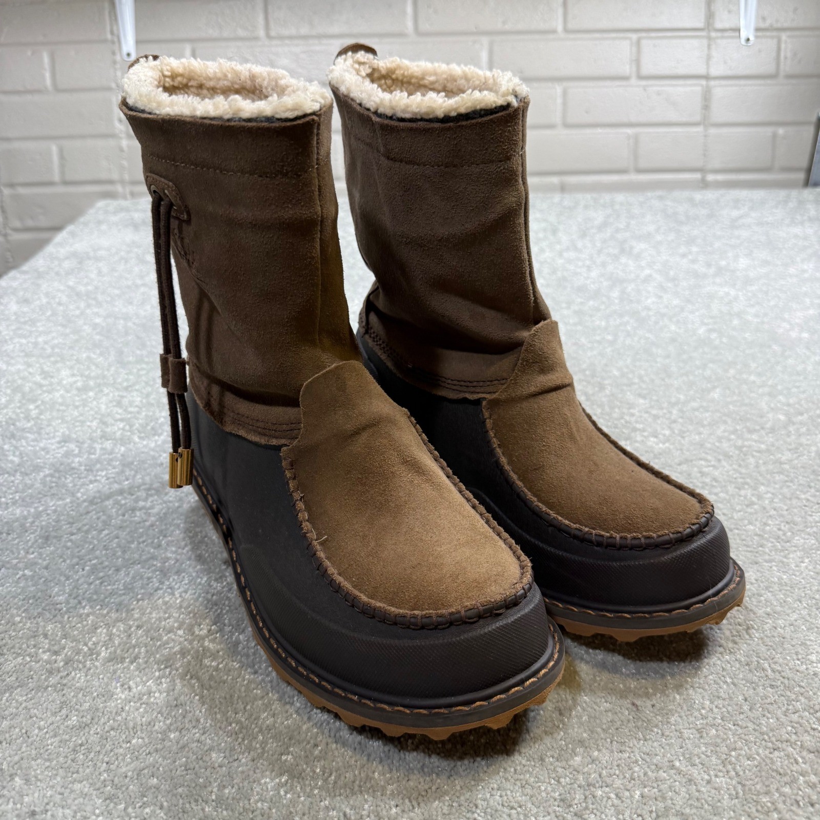 Woolrich Fully Wooly Slip Winter Boot Waterproof Brown Leather EUC W10 Gorpcore