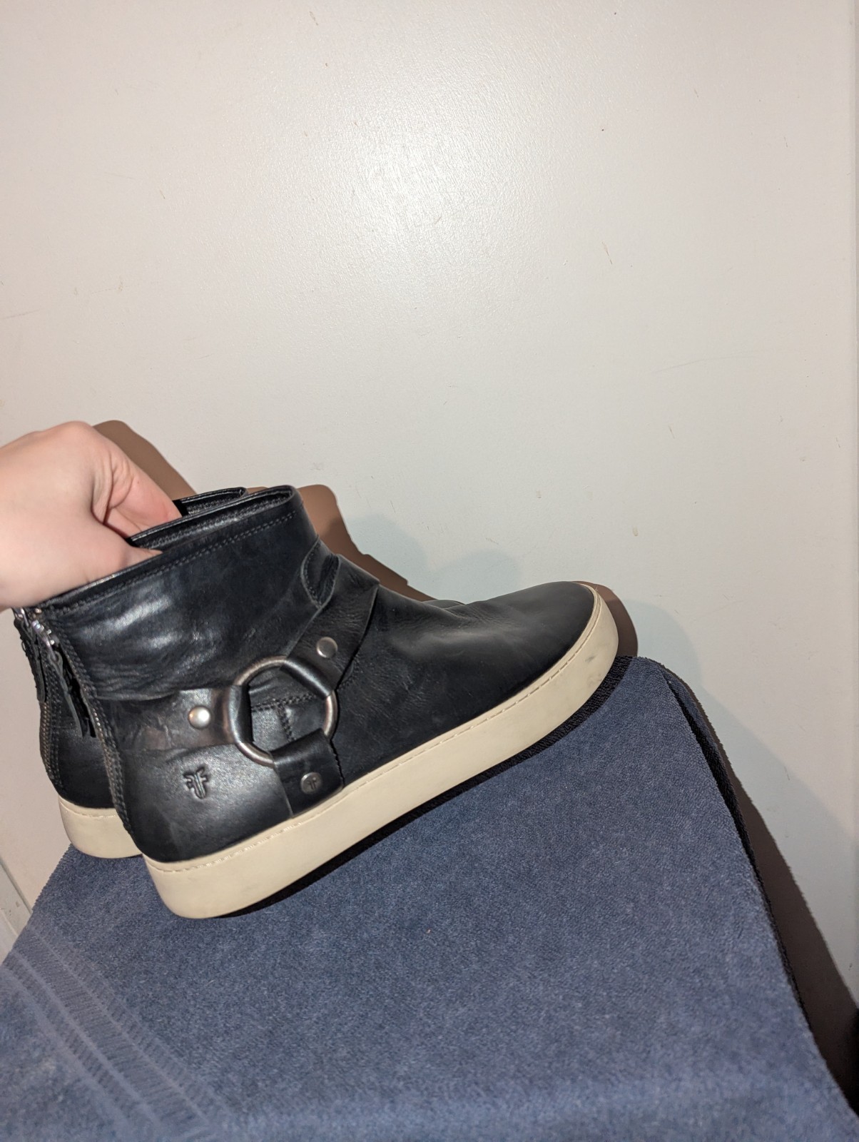 Frye Lena Harness Ankle Booties Womens Size 10 M Black Leather Back Zip Sneaker