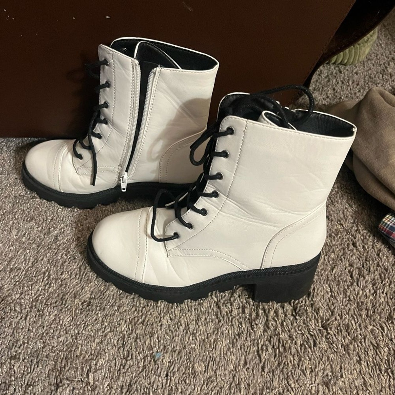 Source Unknown Ivory Combat Boots with Black Accents