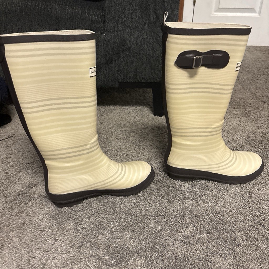 Smith & Hawken Women’s Beige/Brown Striped Knee High Rain Boots 7M