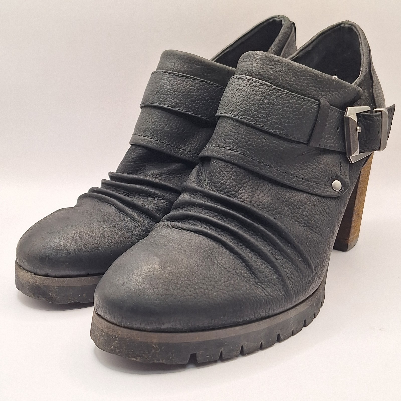 5th Avenue women’s ankle boots size 39 black real leather block heel autumn winter